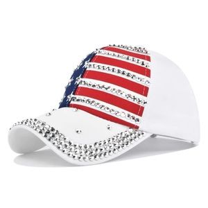 NWT Women U.S Flag Pattern Rhinestone Decor Glamorous Baseball Cap 4 Daily Life